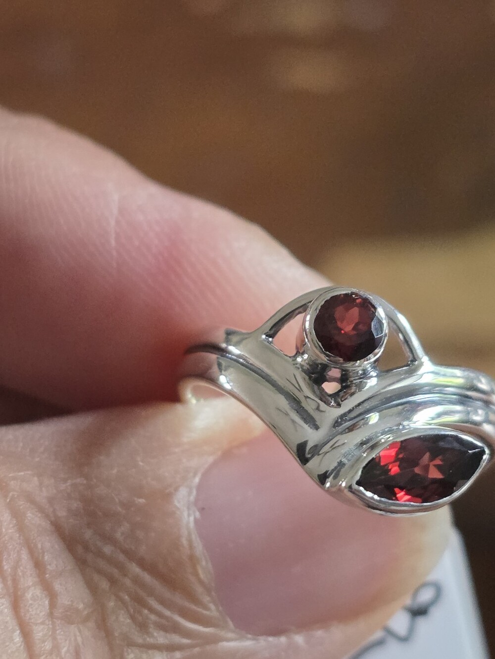 Sterling Silver Red Garnet Double-Stone Ring